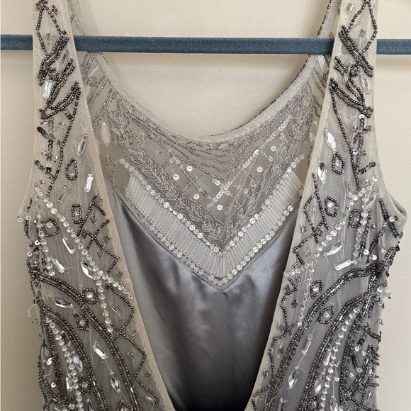 Lotus Threads Gray Beaded Dress – Size 2 – Open Back & Layered Skirt - Picture 10 of 12
